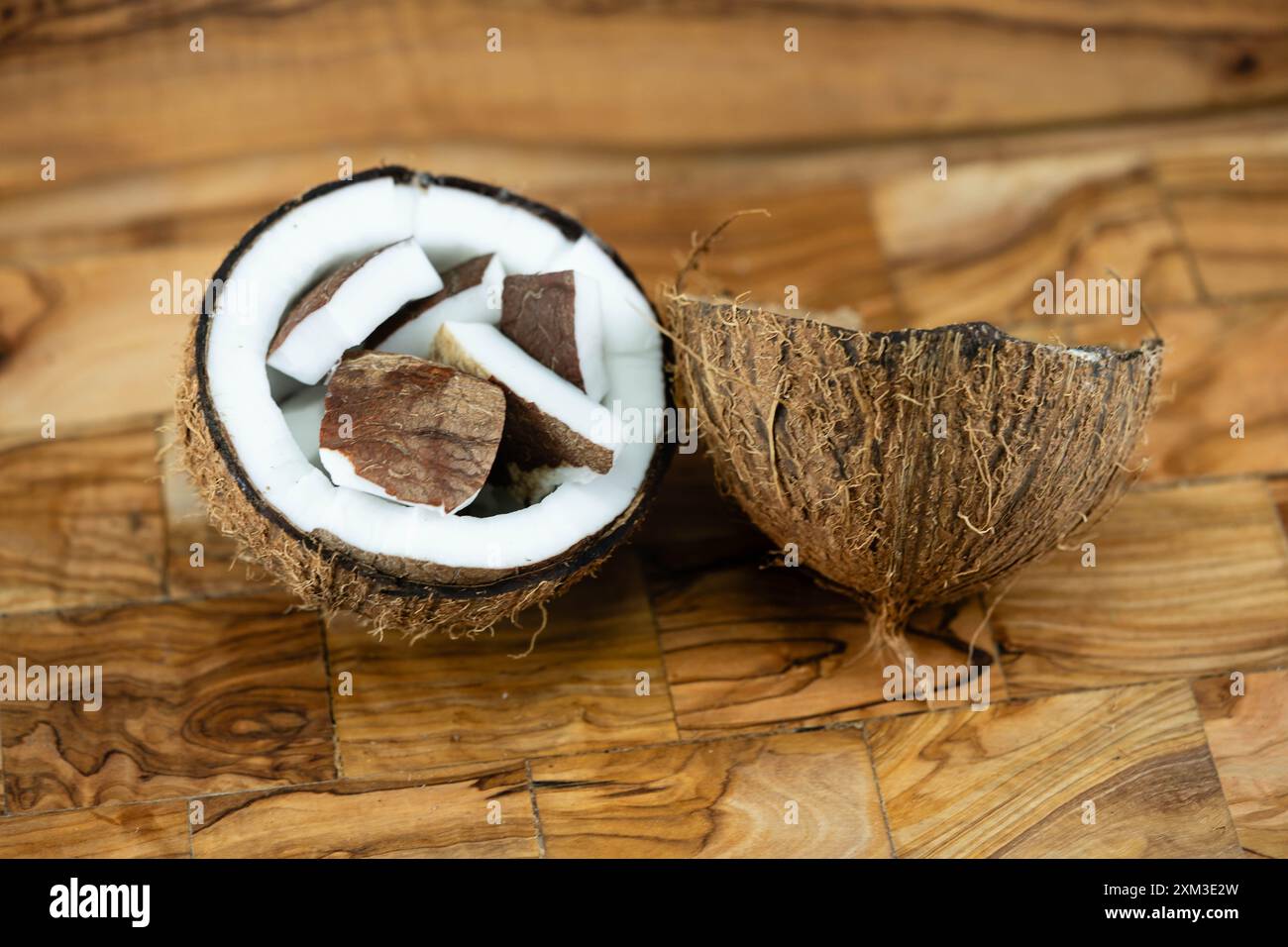Copra dried pulp and ropes made from fibers of the coconut Cocos ...
