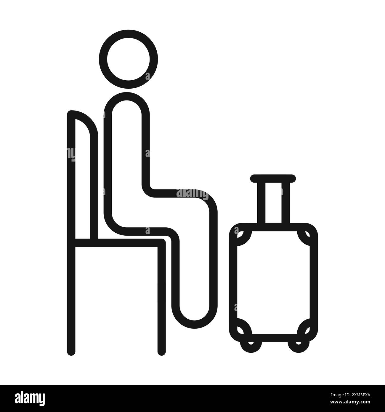 Traveler sitting in the airport lounge icon Black line art vector in
