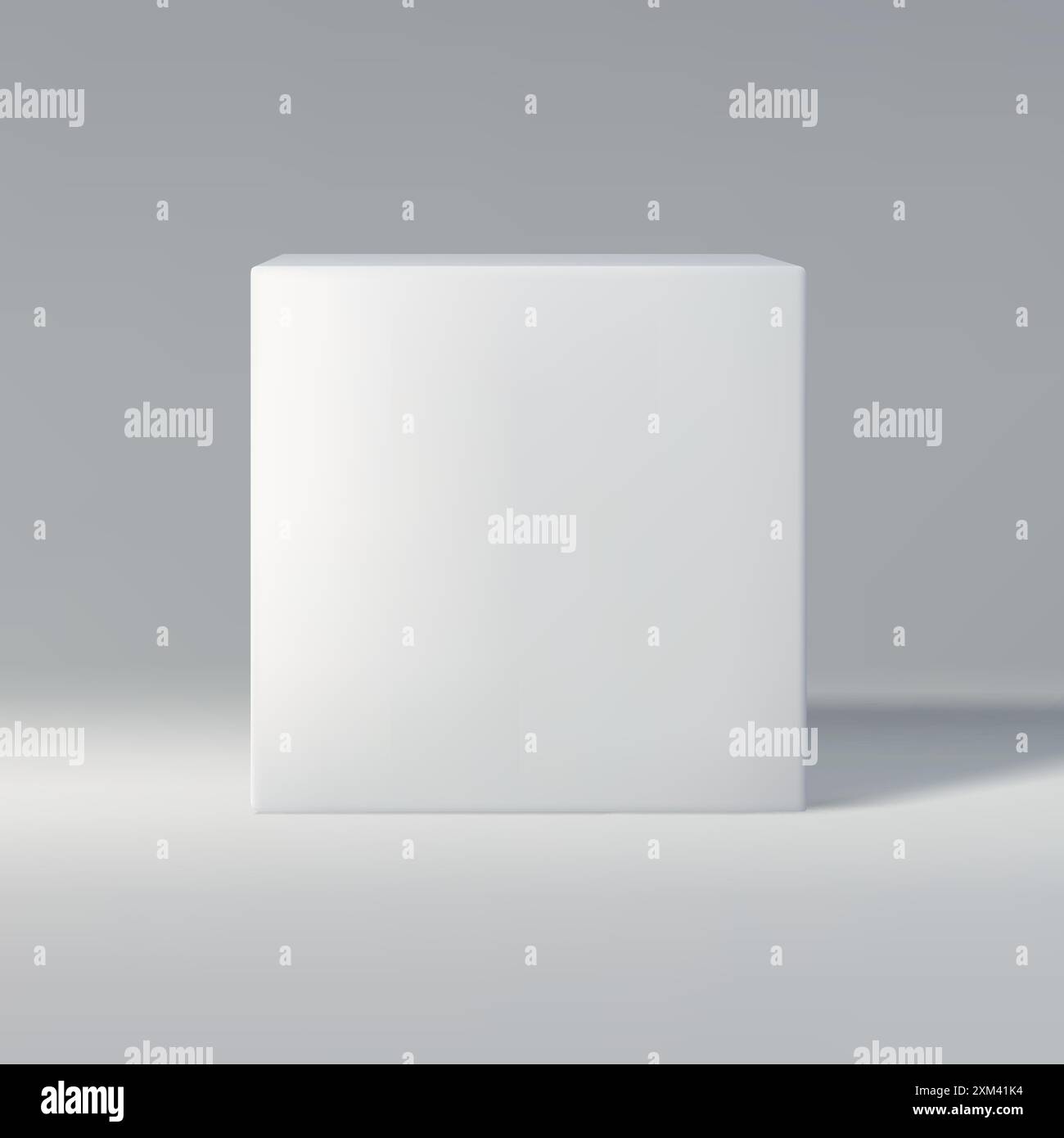Front View of Minimalistic White Cube on Gray Background Stock Vector