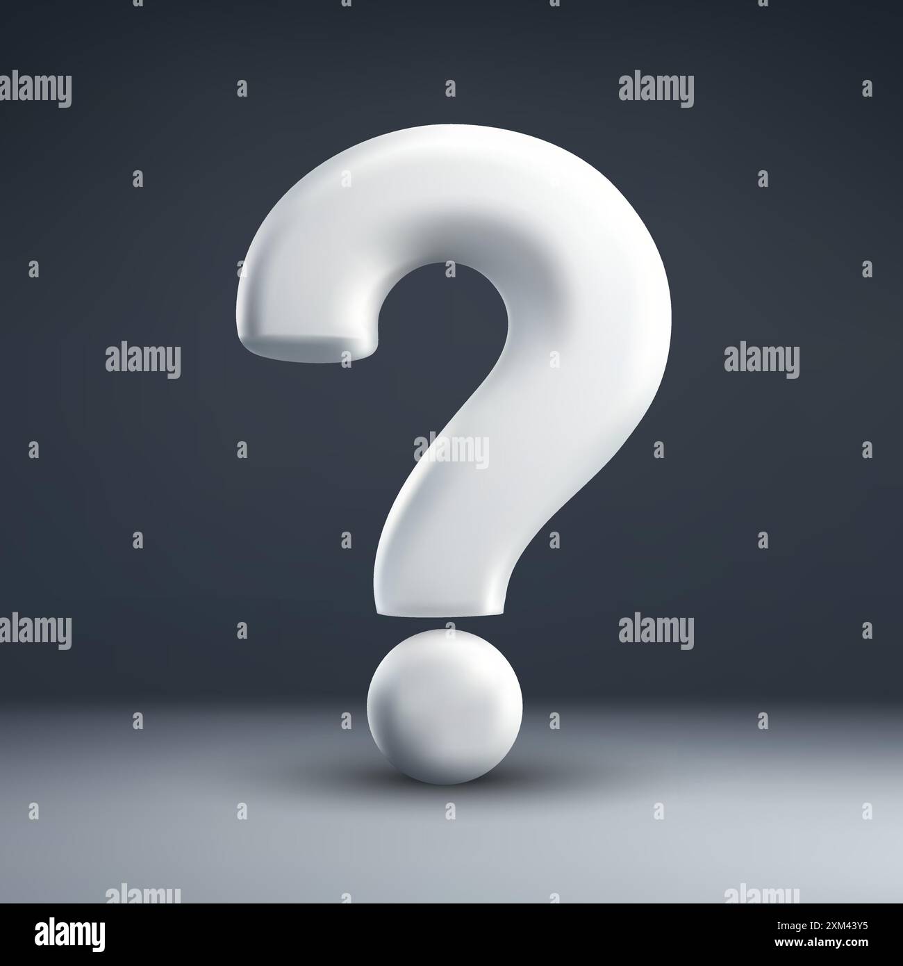 Large white 3D question mark against a dark gradient background Stock Vector