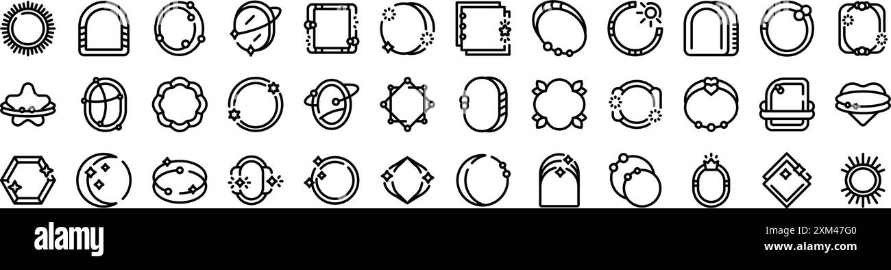 Element frame aesthetic icons set. Set of space frames with planets ...