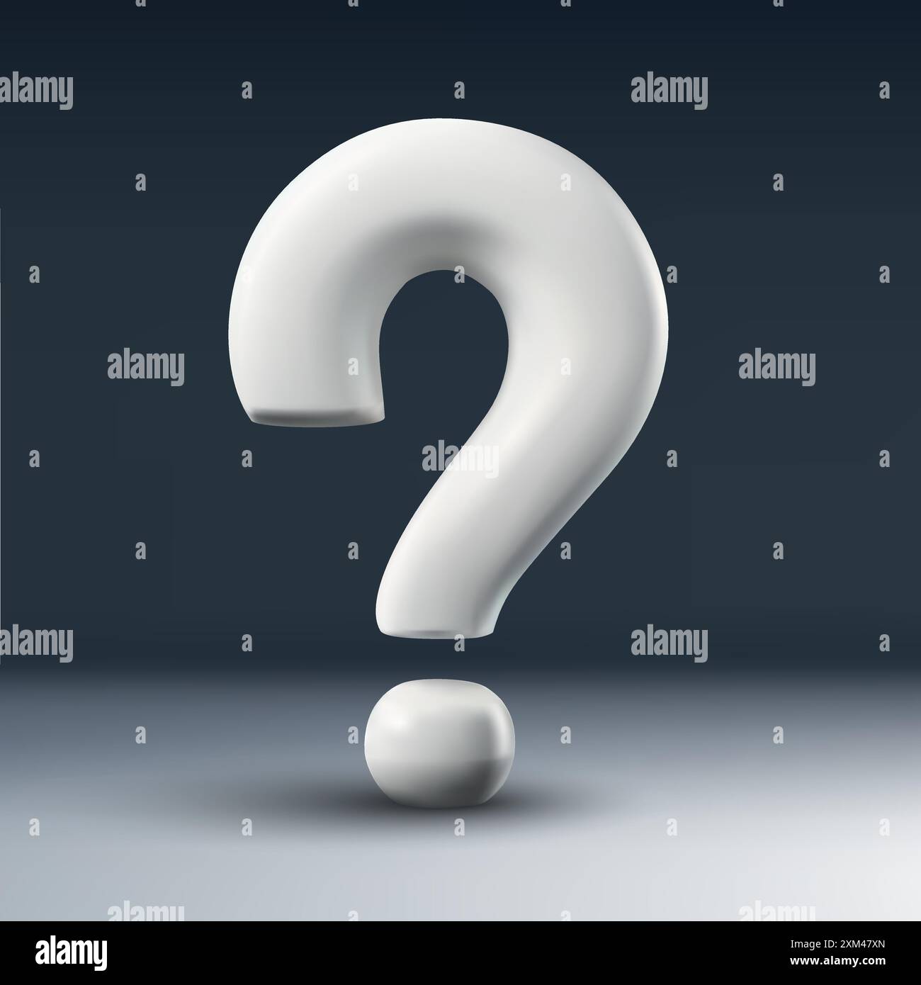 Large white 3D question mark against a dark gradient background Stock Vector