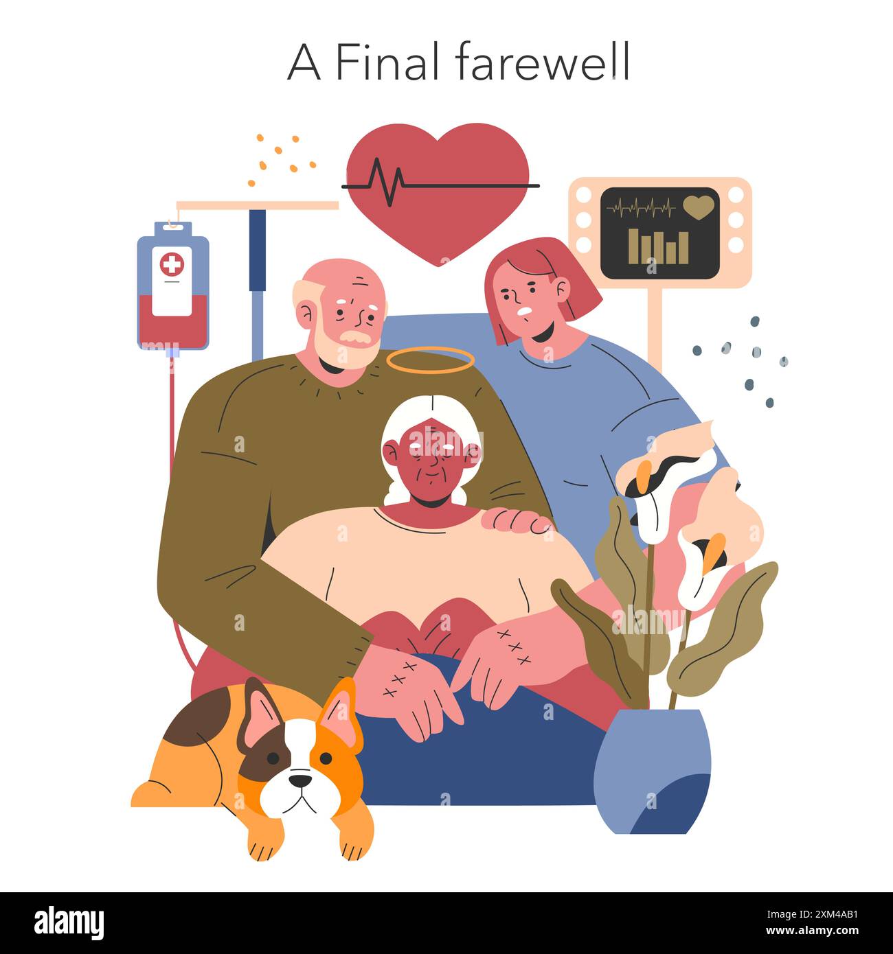 Euthanasia concept illustration of a tender moment as family gathers