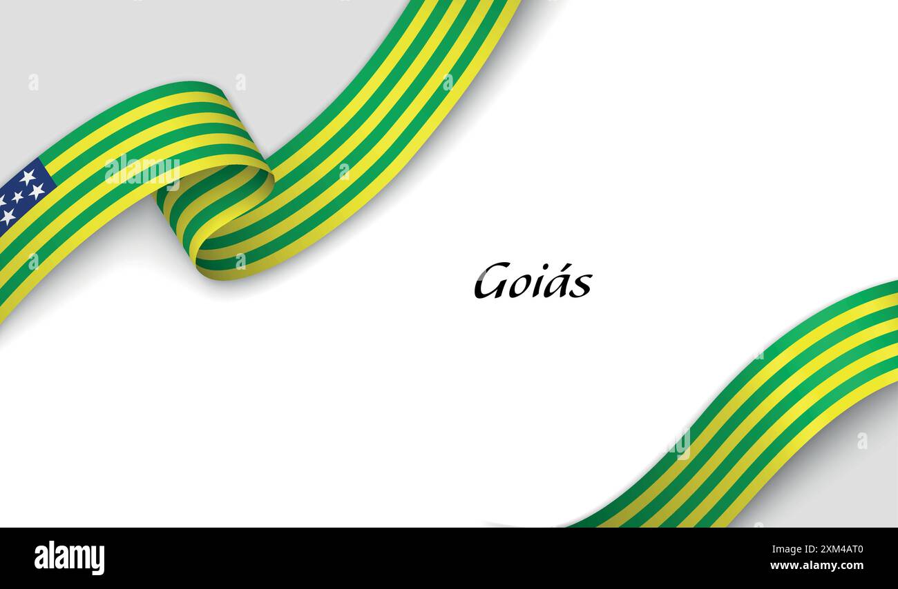Curved ribbon with fllag of Goias is a state of Brazil on white ...