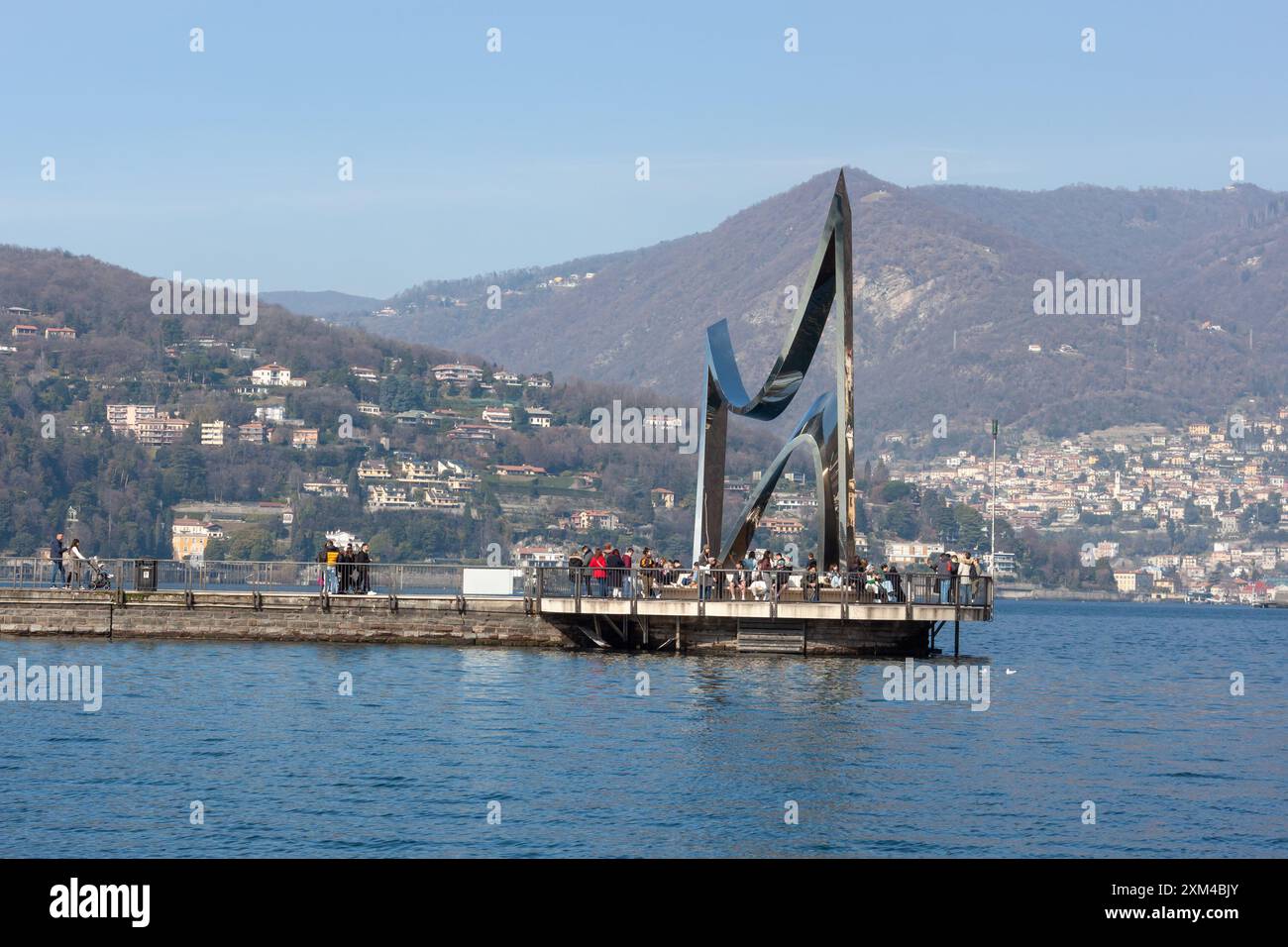 COMO, ITALY - FEBRUARY 25, 2024: The Life Electric is a stainless steel sculpture by Daniel Libeskind as a homage to Alessandro Volta and is installed Stock Photo