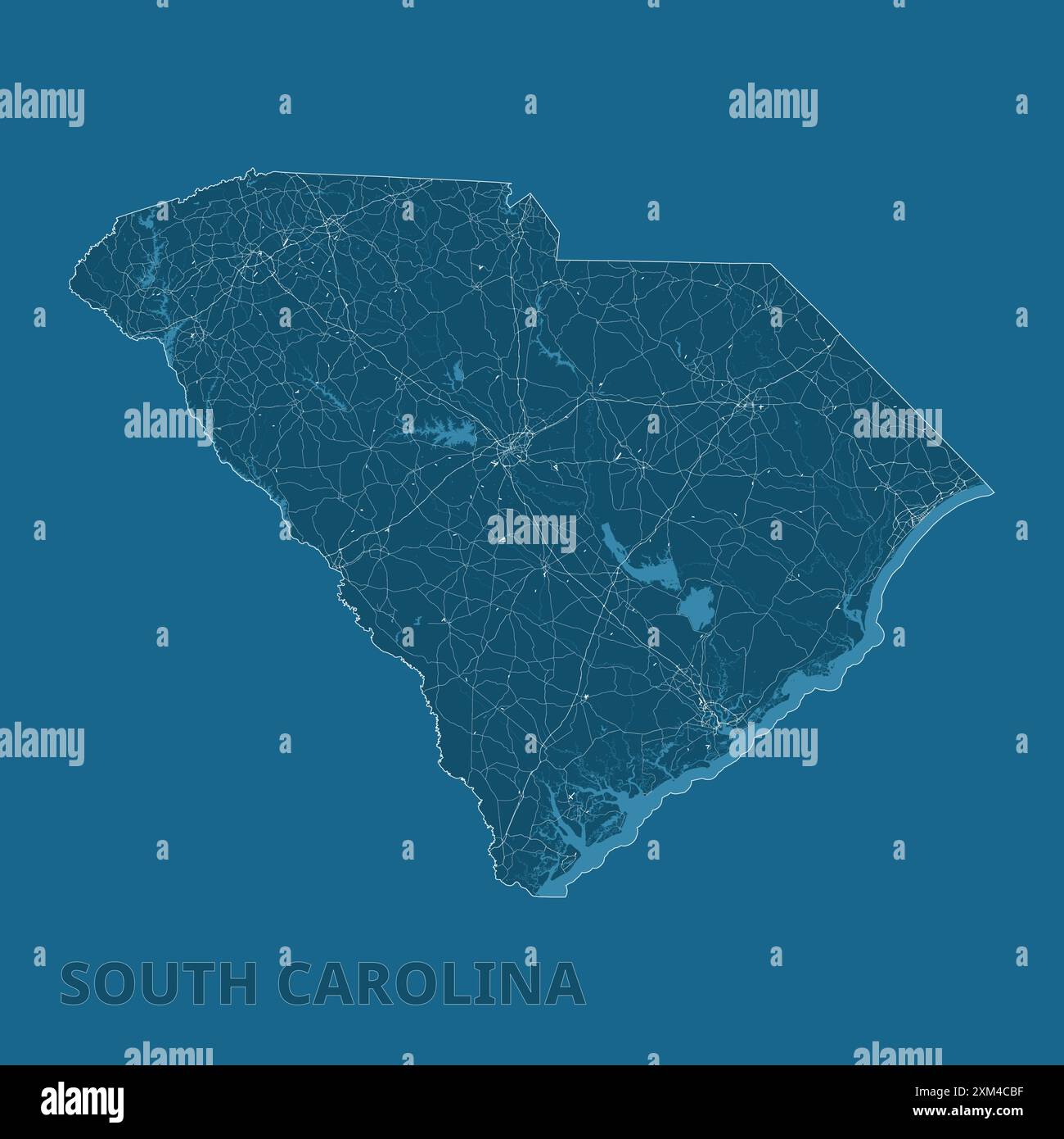 South Carolina United States artistic - South Carolina United States Artistic Blueprint Map Poster 2XM4CBF