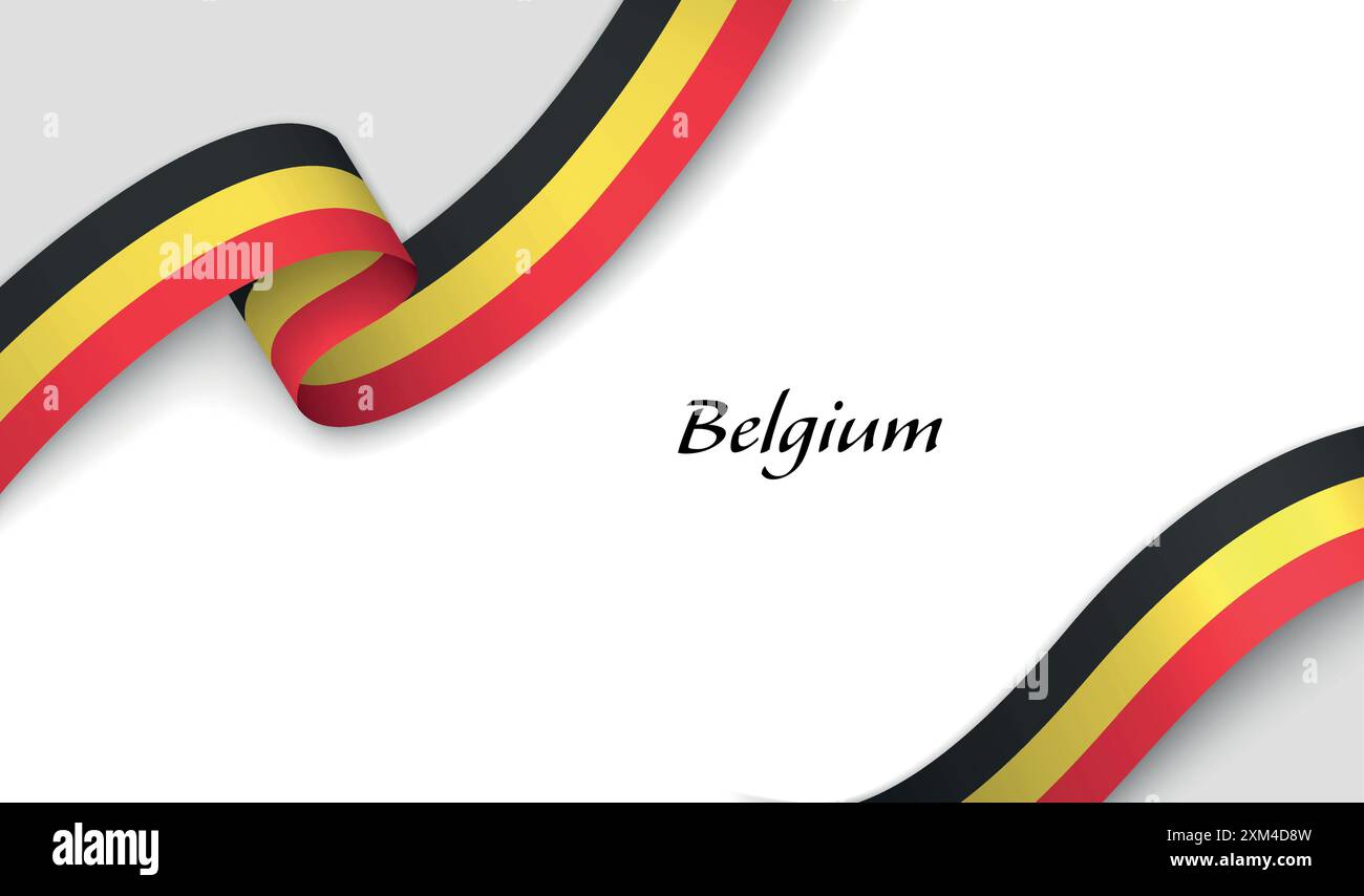 Curved ribbon with fllag of Belgium on white background with copyspace ...