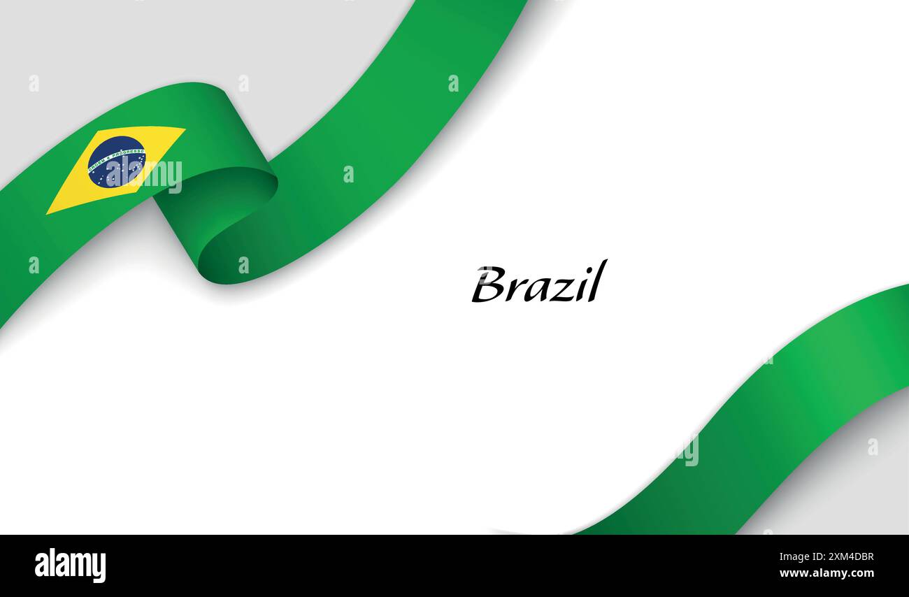 Curved ribbon with fllag of Brazil on white background with copyspace ...
