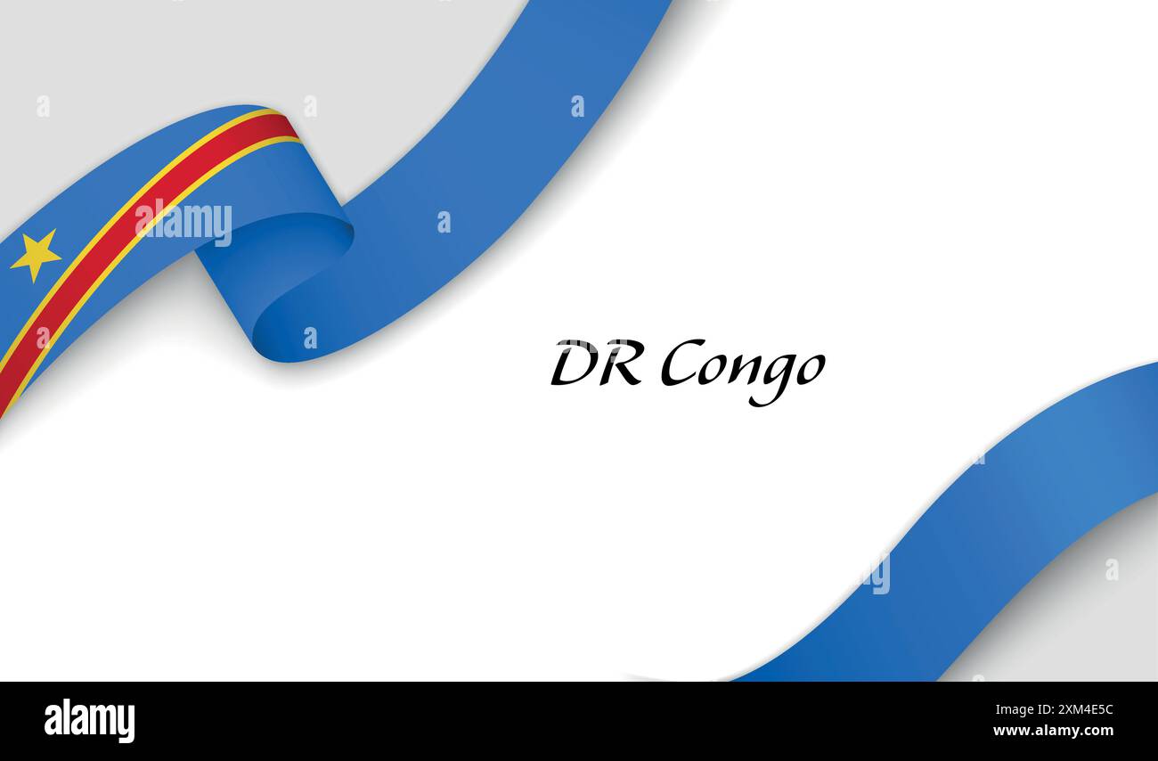 Curved ribbon with fllag of DR Congo on white background with copyspace ...