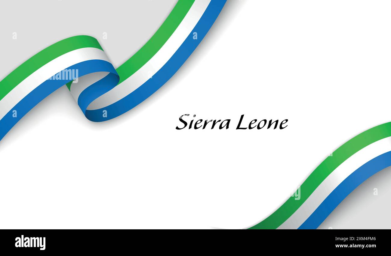 Curved ribbon with fllag of Sierra Leone on white background with ...