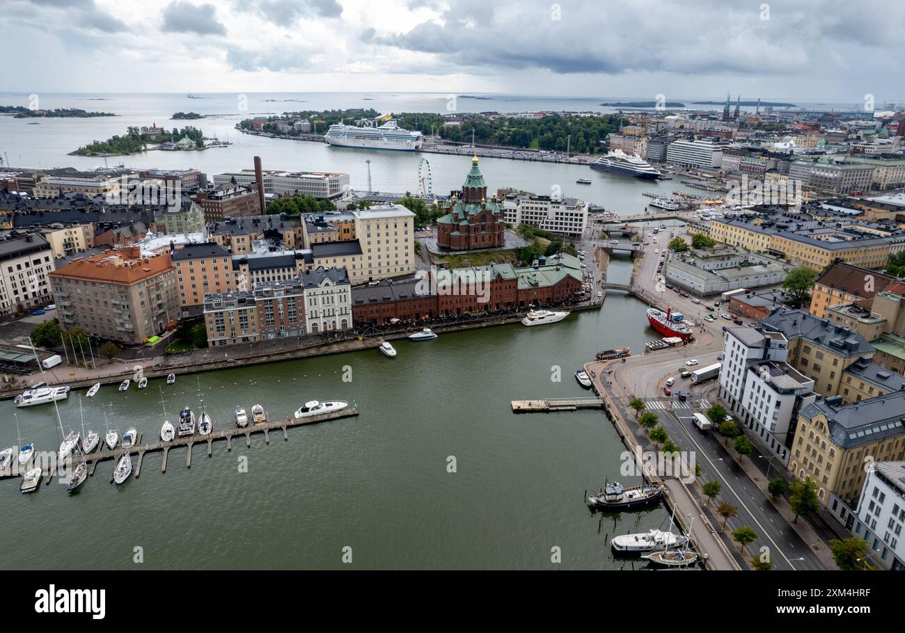 Aerial view of Helsinki cityscape capital of Finland. Kruununhaka and port of Helsinki area Stock Photo