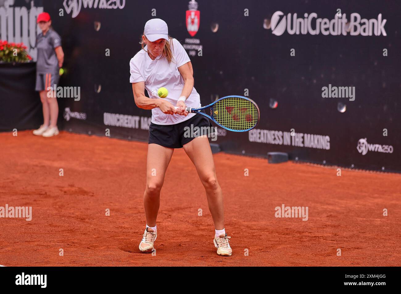 Iasi, Iasi, Romania. 24th July, 2024. Lea Boskovic (CRO) returns with backhand during the UNICREDIT IASI OPEN Iasi, Romanias - Womens Tennis, WTA250 (Credit Image: © Mathias Schulz/ZUMA Press Wire) EDITORIAL USAGE ONLY! Not for Commercial USAGE! Stock Photo