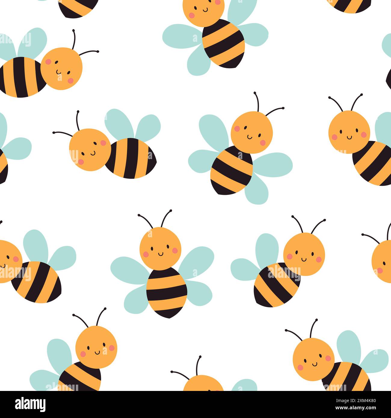 Cute seamless bee pattern. Cartoon vector illustration isolated on ...