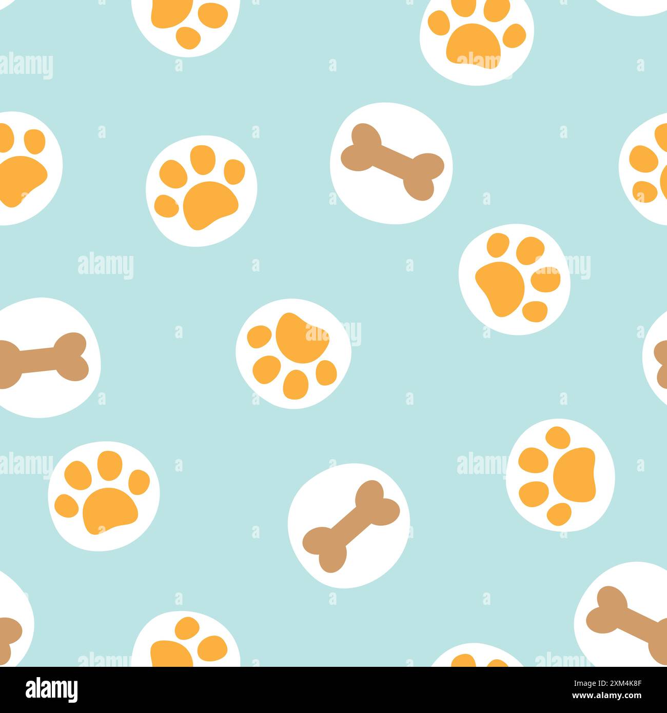 Cute seamless pattern with pet paw and bone. Vector illustration on ...