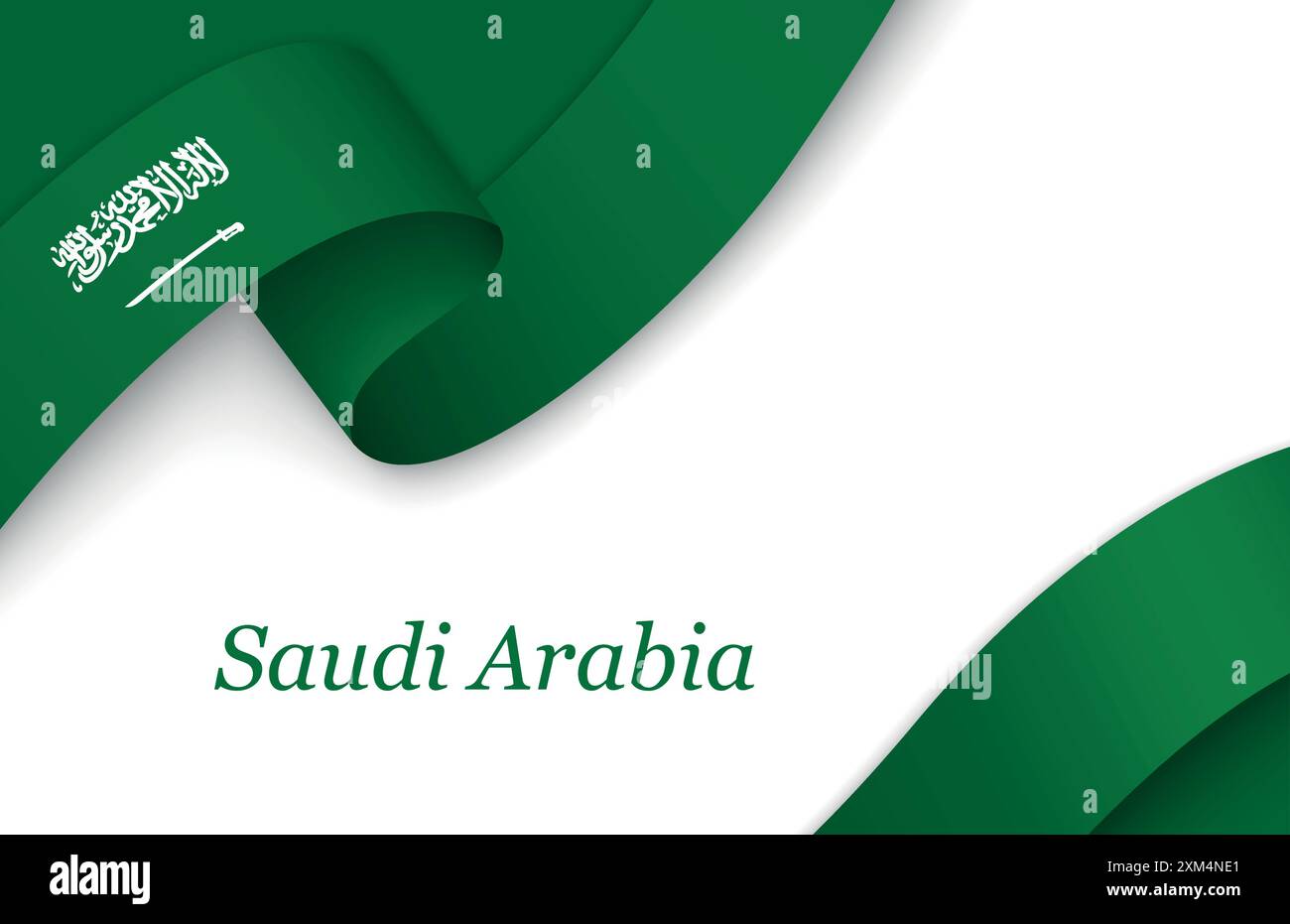 Curved ribbon with fllag of Saudi Arabia on white background with ...