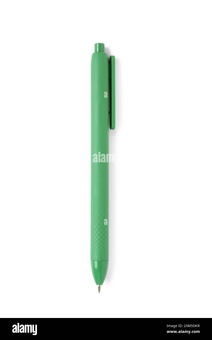 Green ballpoint pen on white background Stock Photo