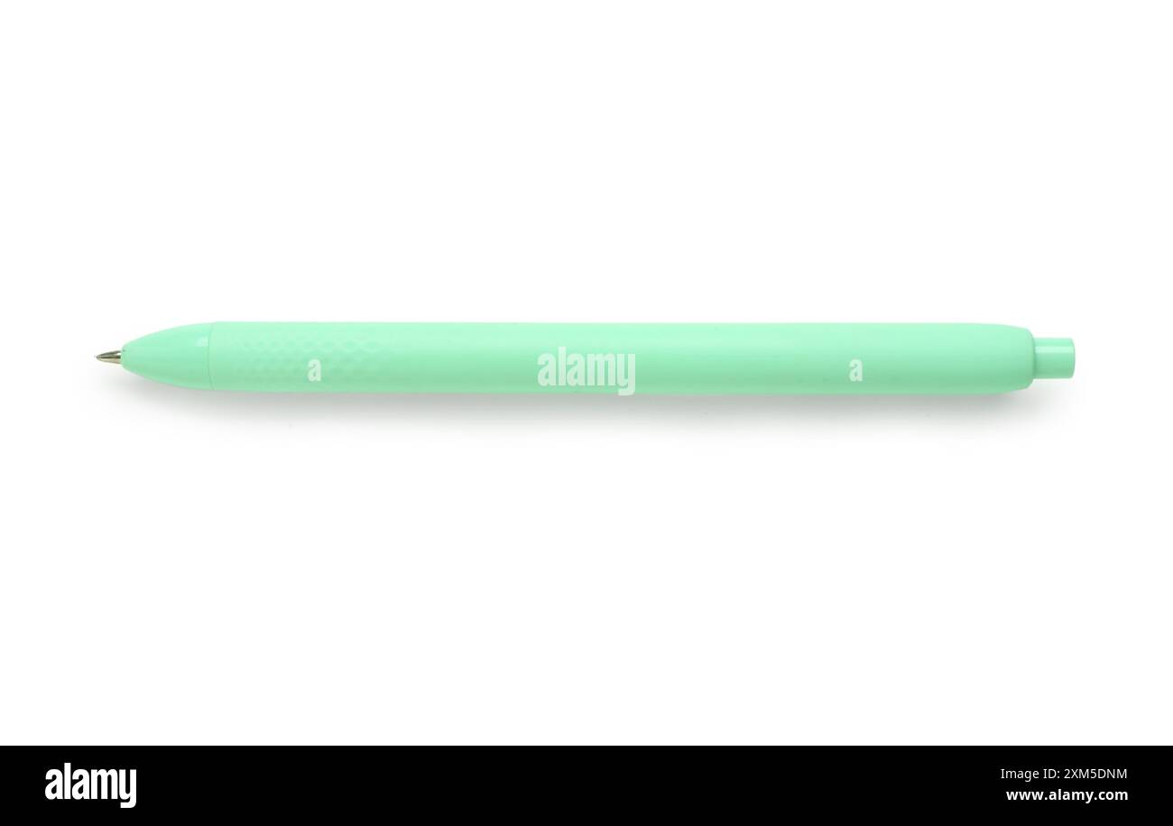 Stylish green ballpoint pen on white background Stock Photo