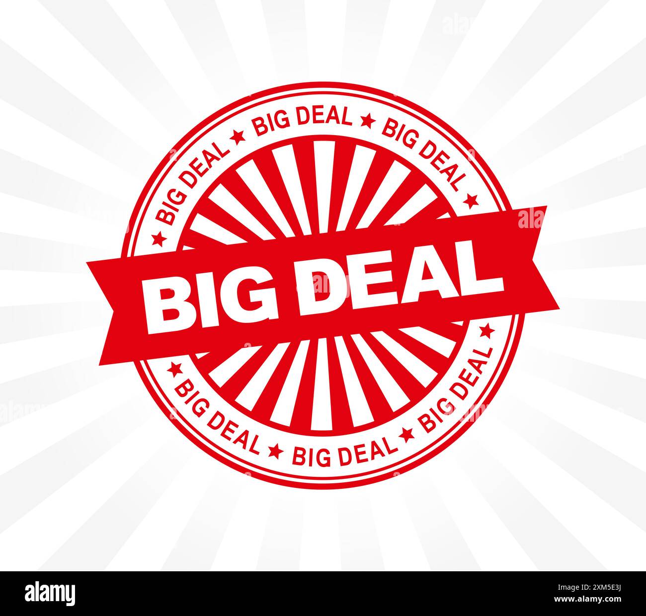 Big deal circular red stamp frame with retro starburst. Grunge rubber stamp textured stamp isolated on white background. Vector Stock Vector