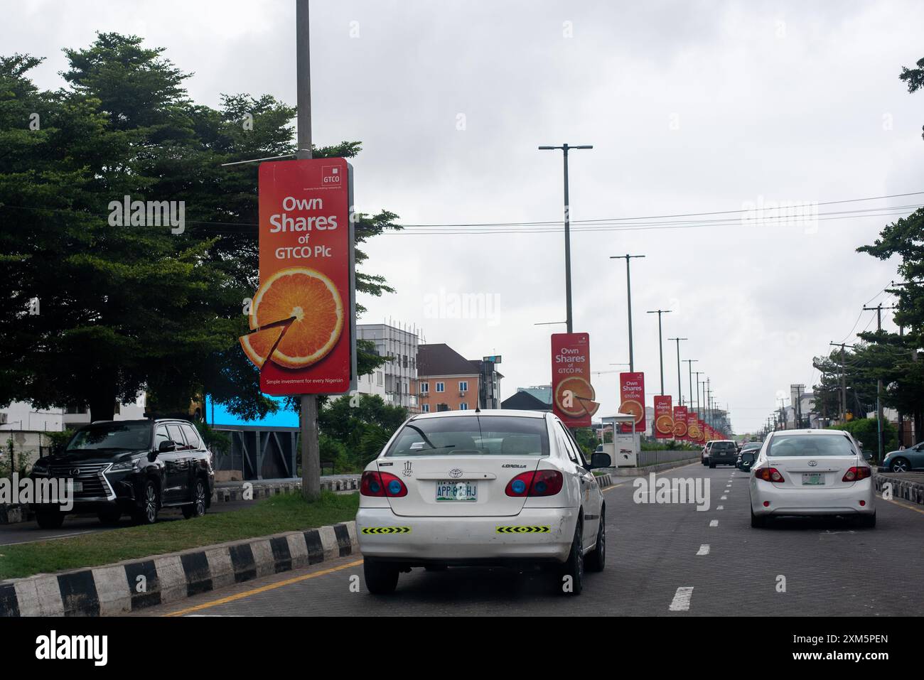 A street light pole advert for the sales of GTCO Plc shares in the Lekki area of Lagos, Nigeria, July 20 2023. Simple investment for every Nigeria Stock Photo