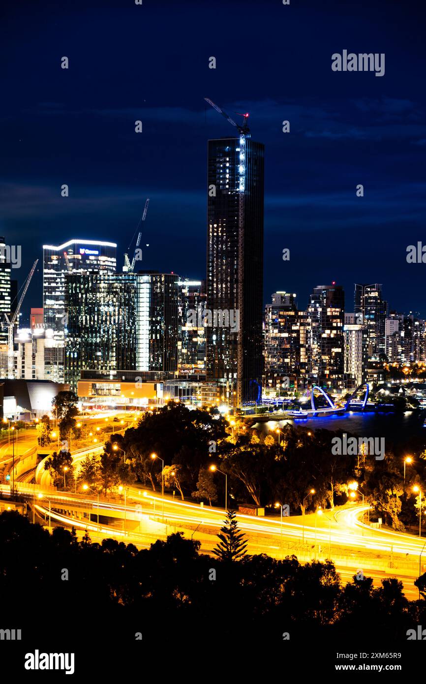 Skyline of Perth at night Stock Photo
