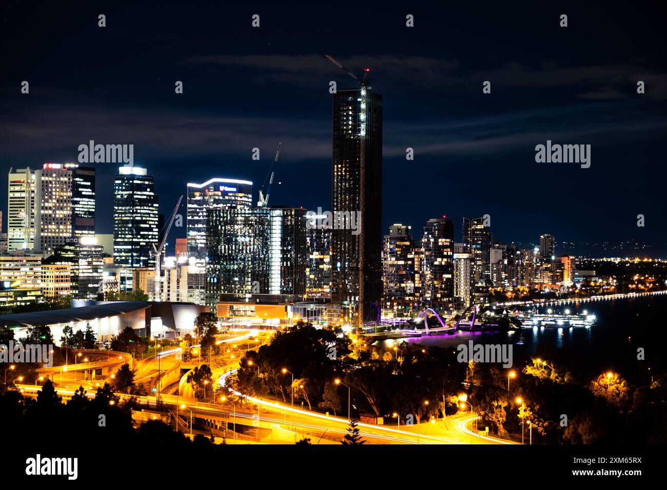 Skyline of Perth at night Stock Photo