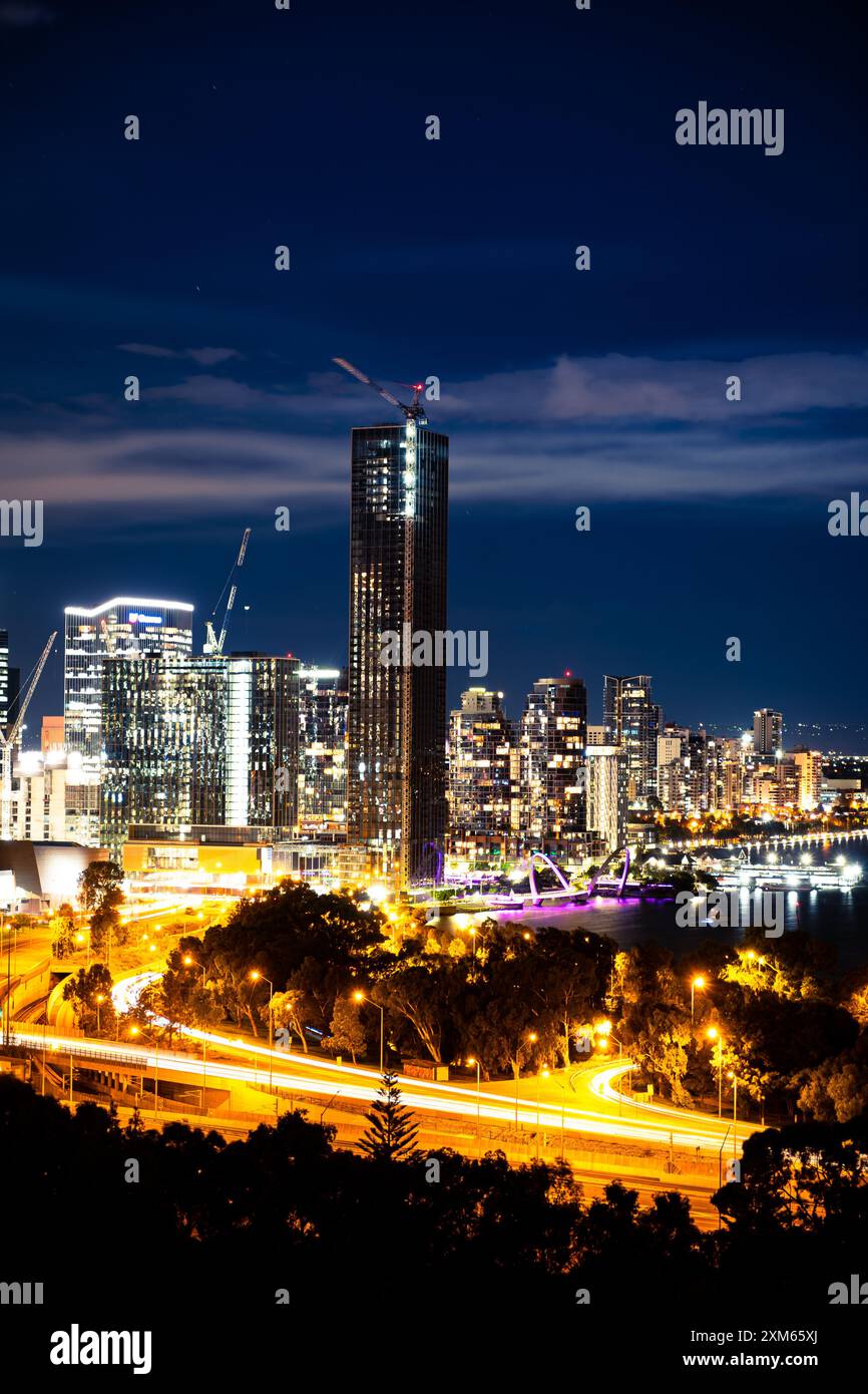 Skyline of Perth at night Stock Photo