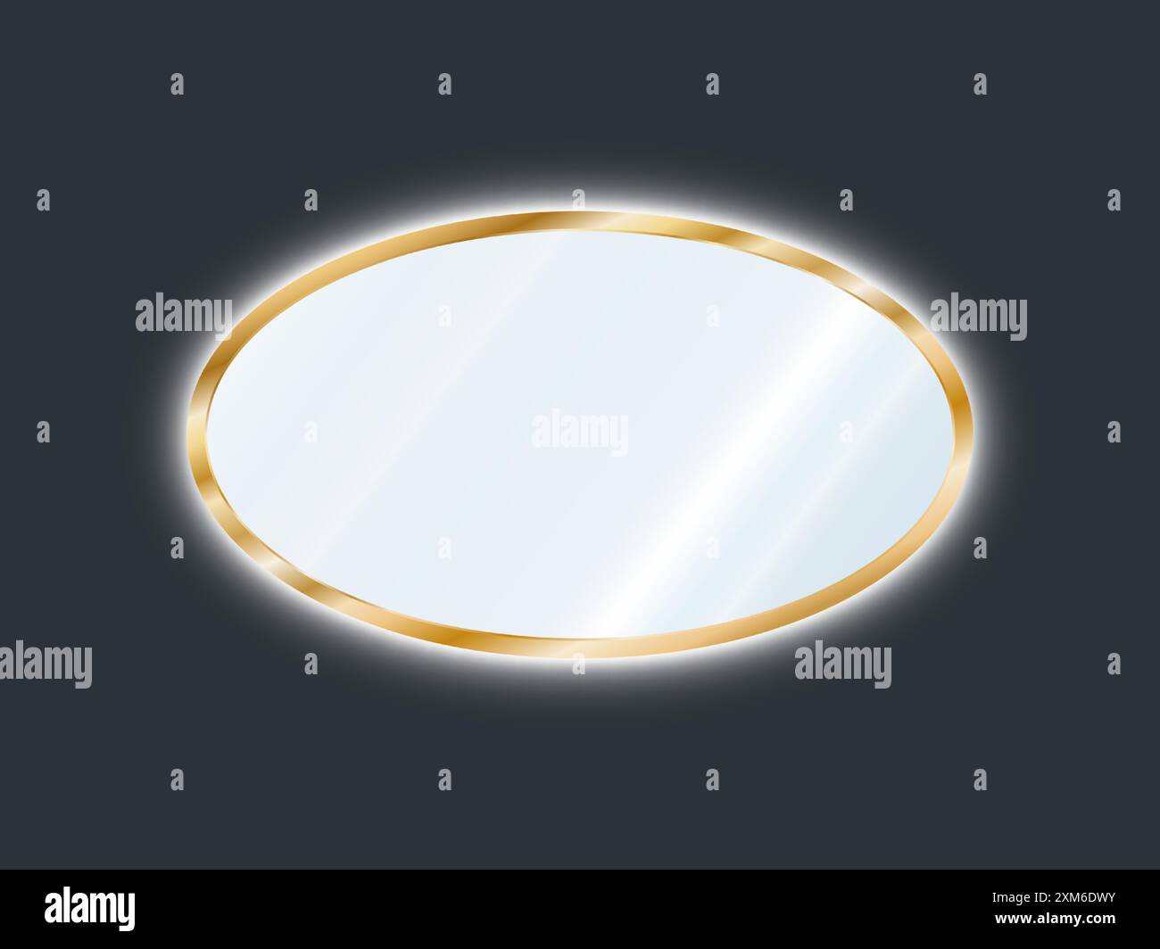 Led Mirror Frame Design Vecter Realistic oval mirror in a gold frame with LED lighting. 3D vector ...