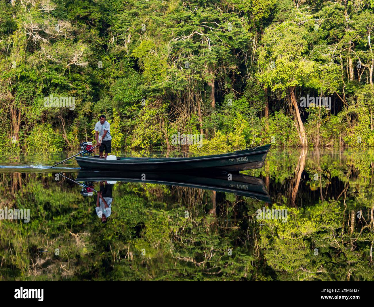 Javari Valley, Amazonia - Dec, 2022: Wooden boat in the morning on the ...