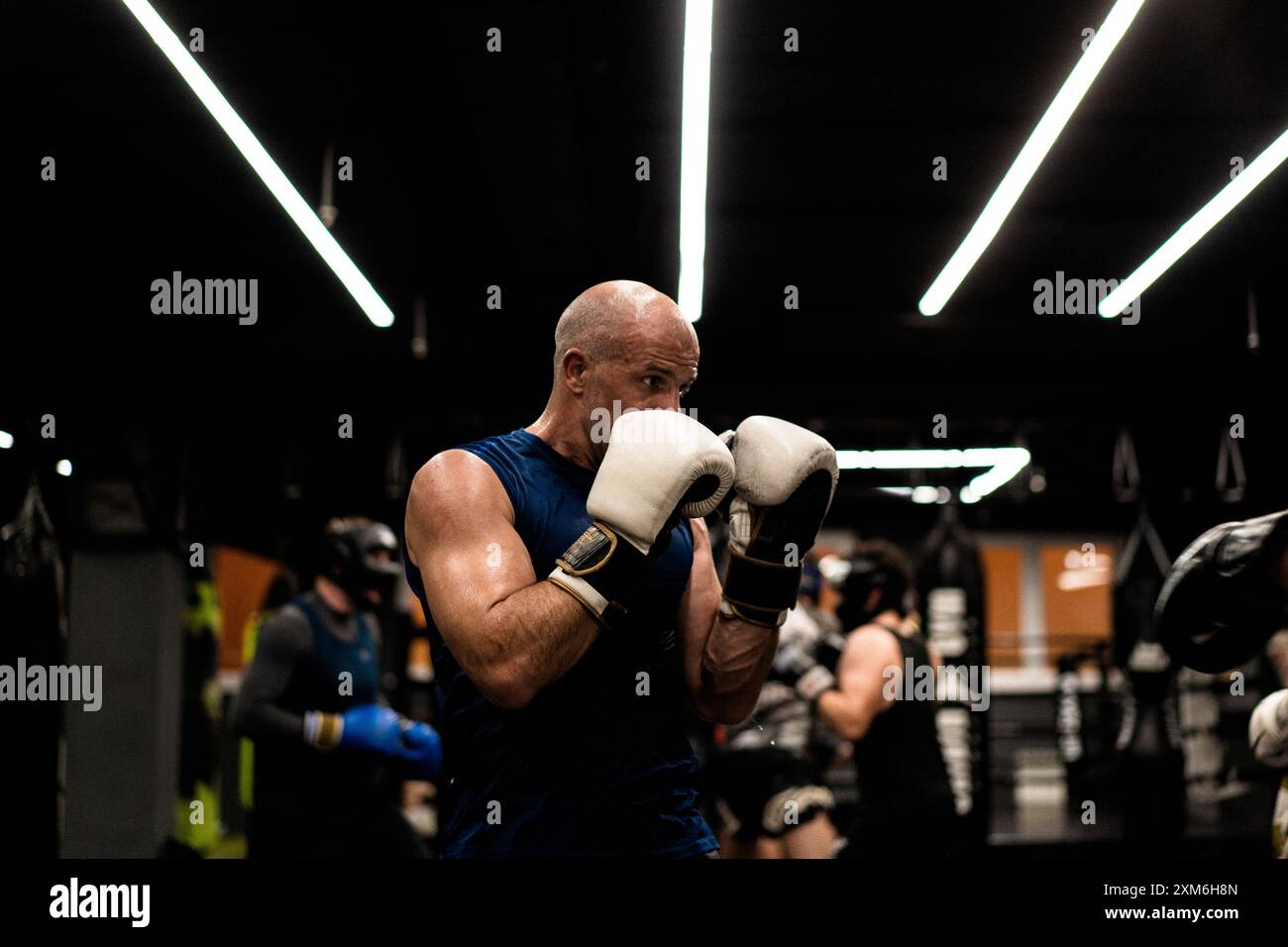 Boxers fighting in boxing training in the gym Stock Photo - Alamy