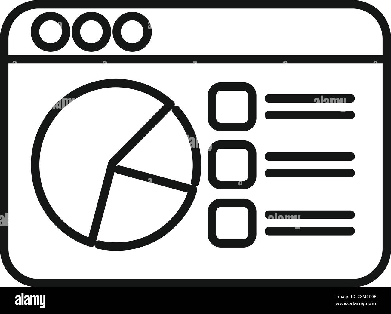 Website is displaying analytics, represented by a pie chart and data points, highlighting online performance and user engagement Stock Vector