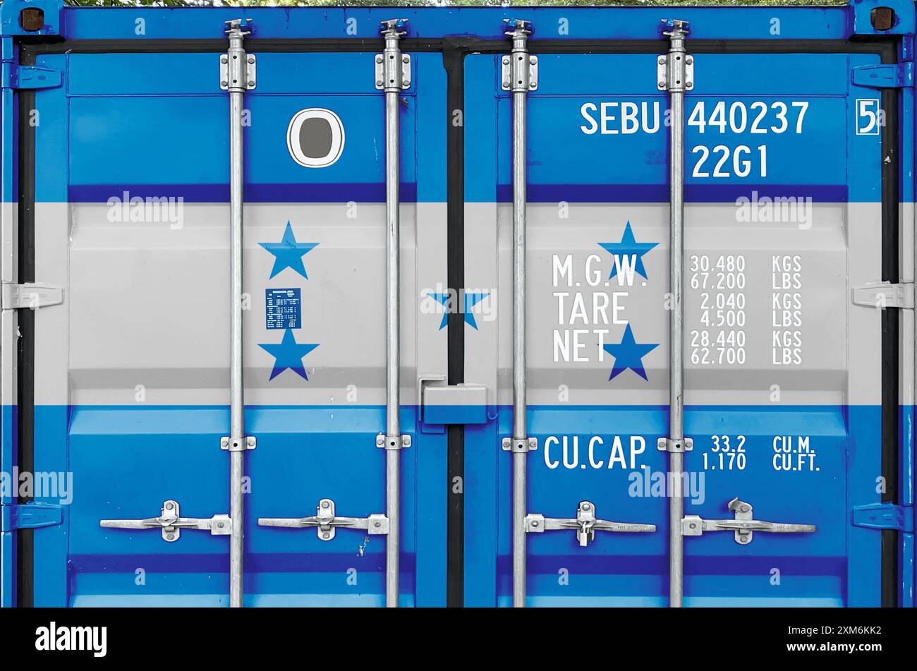 Container Hn Honduras flag depicted on metal doors of shipping cargo container ...