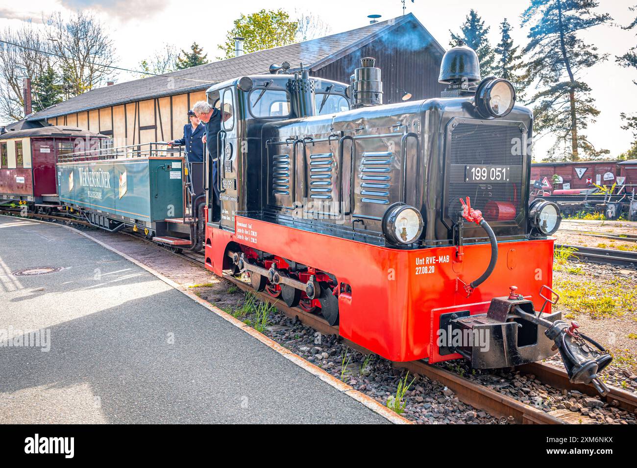 Old diesel locomotive from the museum in Schönheide in Saxony prepares for its journey, Schönheide, Saxony, Germany Stock Photo