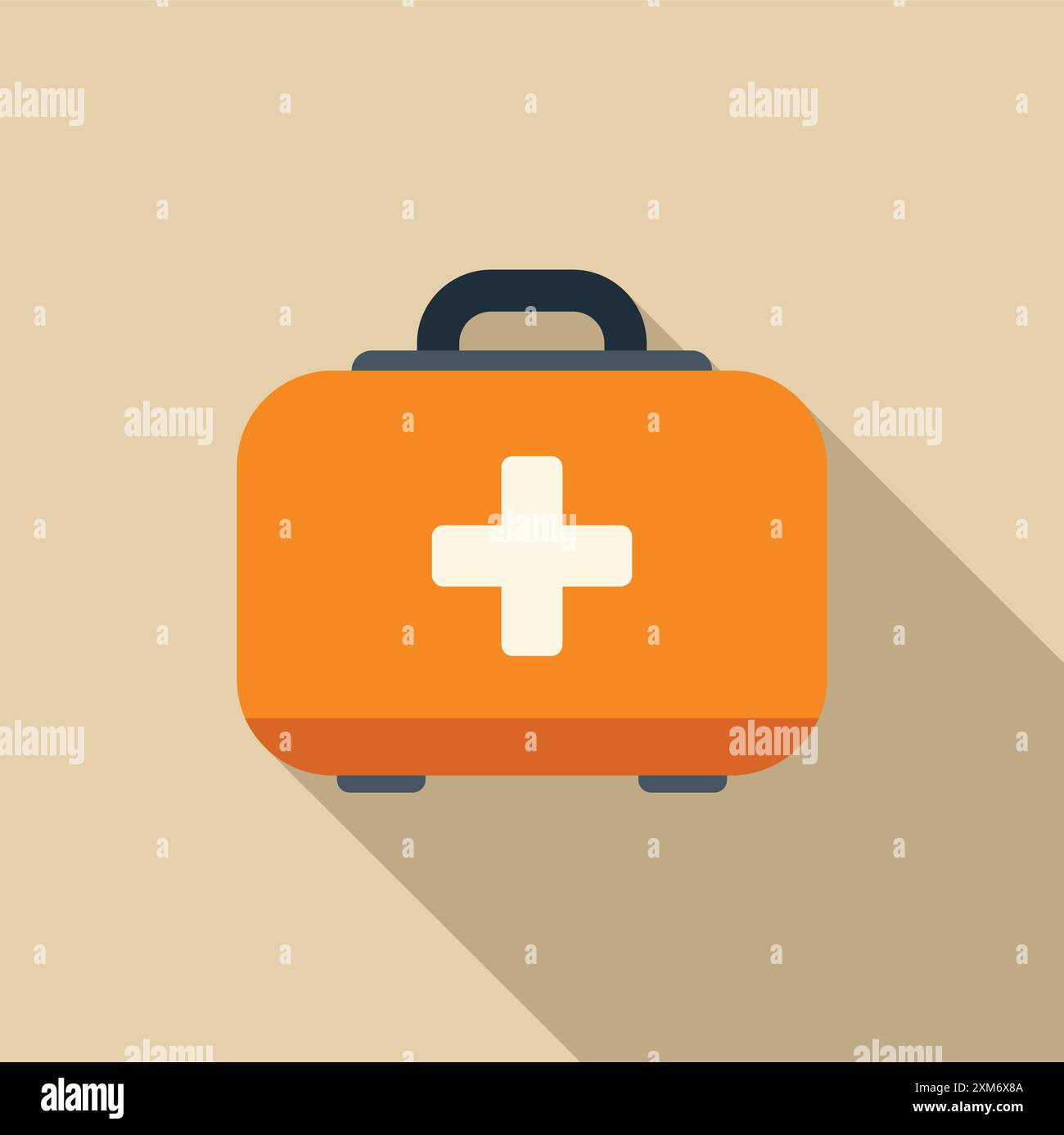 Orange first aid kit closed casting a long shadow, simple flat design Stock Vector