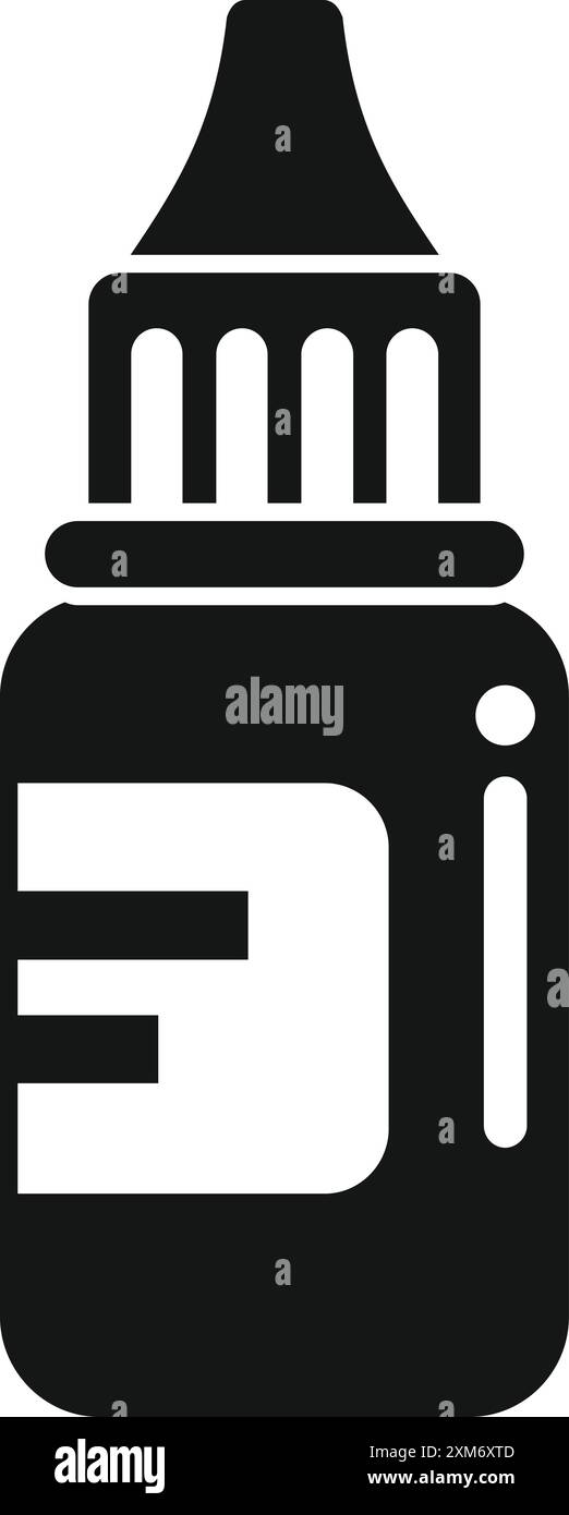 Simple black and white icon of an ink bottle with a thin spout for ...