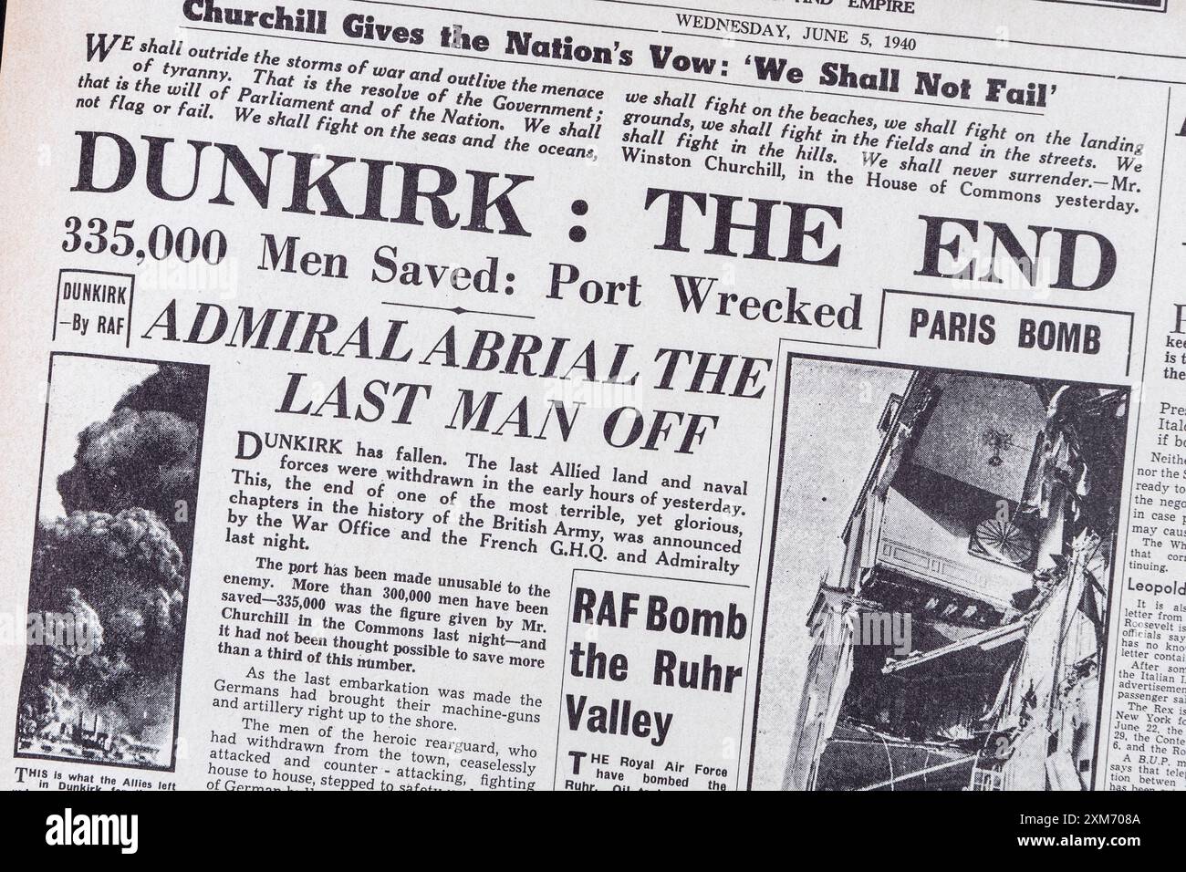 "Dunkirk The End" headline on the front page of the Daily Mail