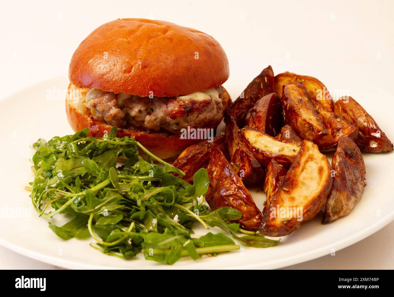 cheesy pork burger in brioche bun Stock Photo