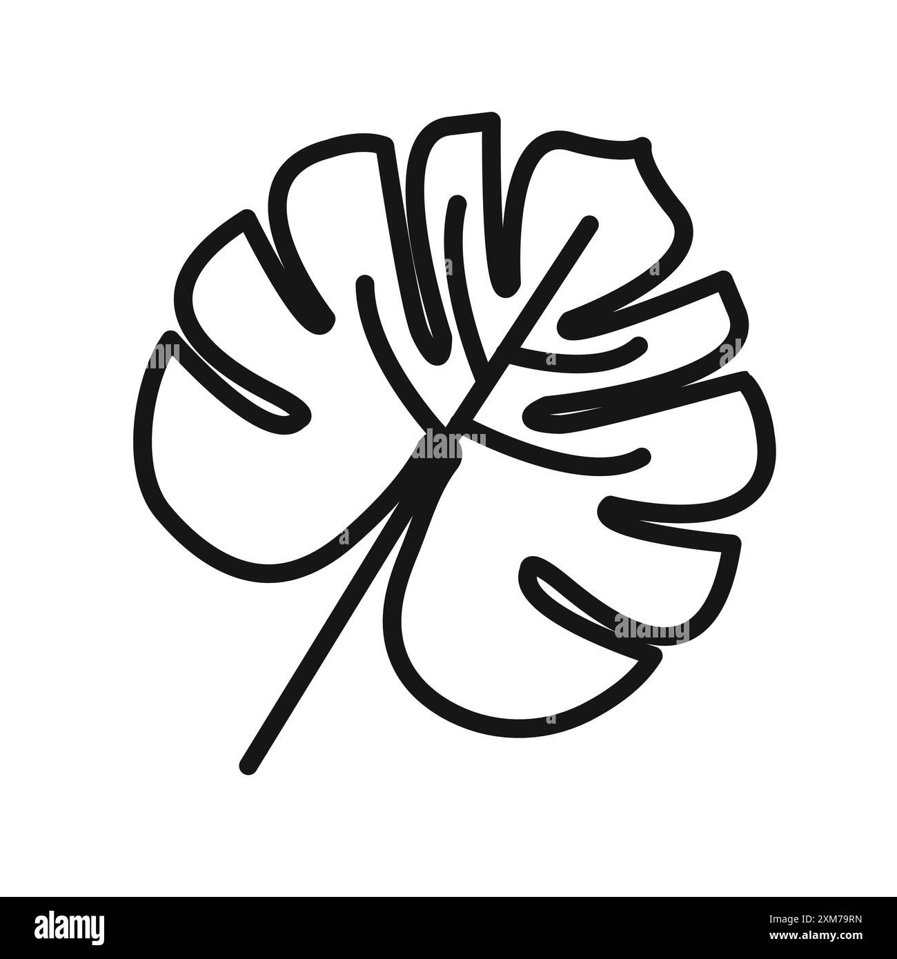 Monstera leaves icon Black line art vector in black and white outline set collection sign Stock Vector