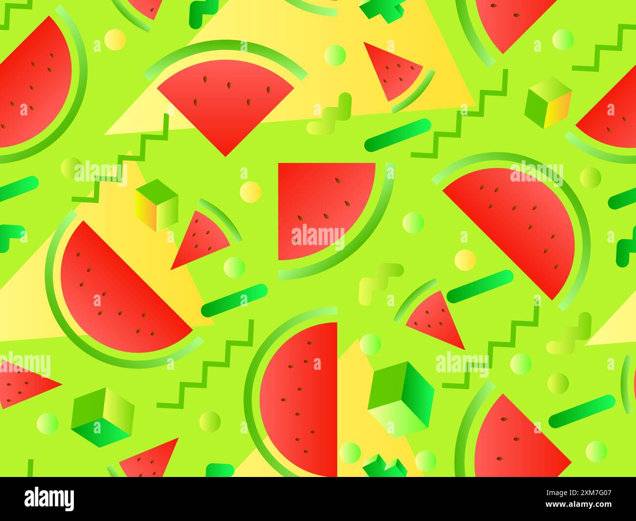 Watermelons and geometric shapes seamless pattern. Gradient geometric ...
