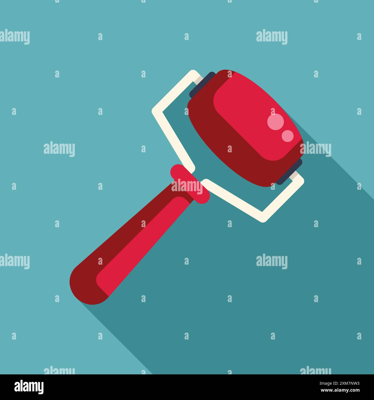 Red paint roller painting a wall teal, depicting home improvement and diy projects Stock Vector