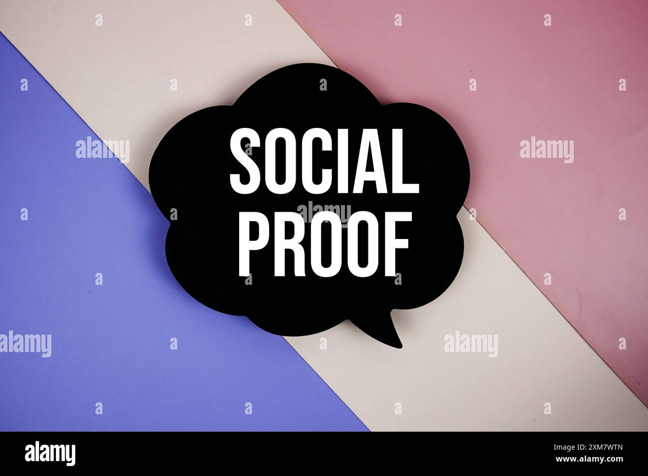 Social Proof text on speech bubble top view on purple geometric ...