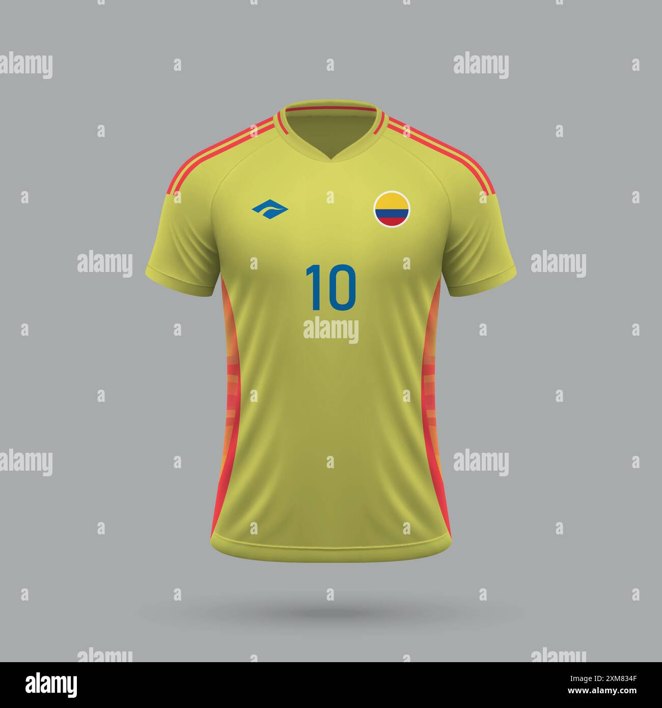 3d realistic soccer home jersey Colombia national team, shirt template