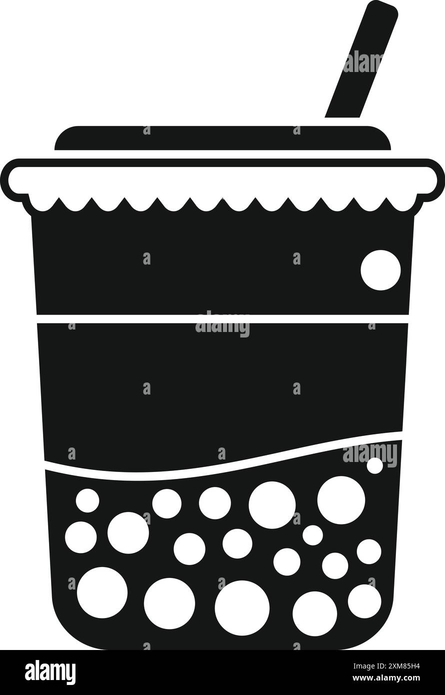 Black and white icon of a bubble tea beverage served in a plastic cup ...