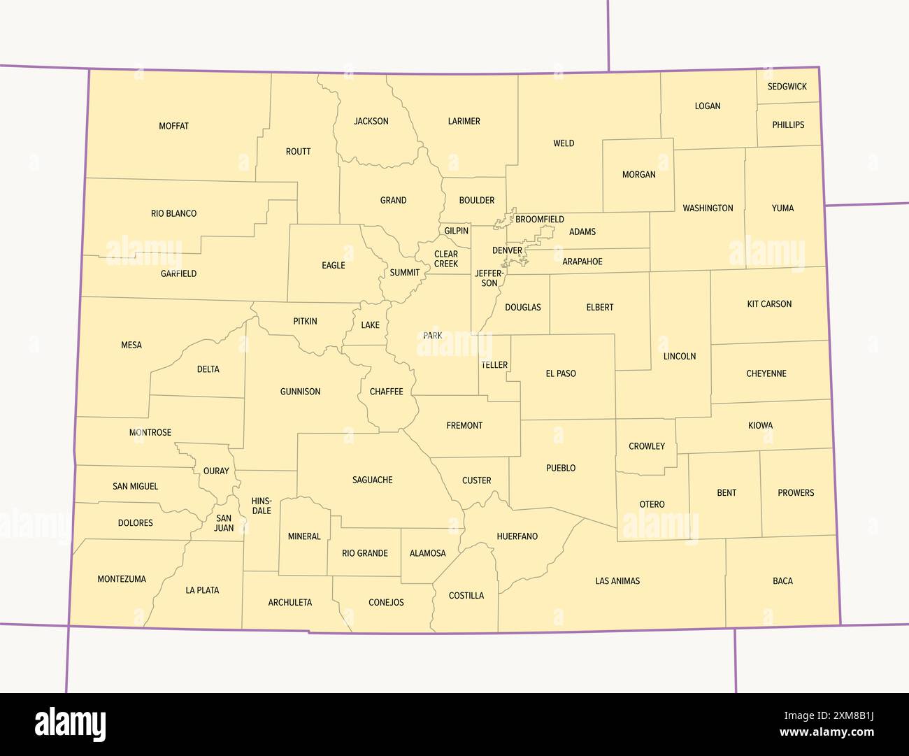 Colorado counties, political map with borders and county names. State ...