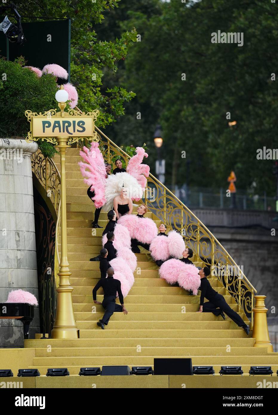 Lady Gaga rehearsing along the Seine ahead of the opening ceremony of the  Paris 2024 Olympic Games in France. Picture date: Friday July 26, 2024  Stock Photo - Alamy
