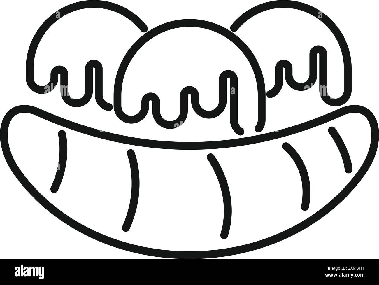 Banana split with melting ice cream balls line icon, dessert concept ...