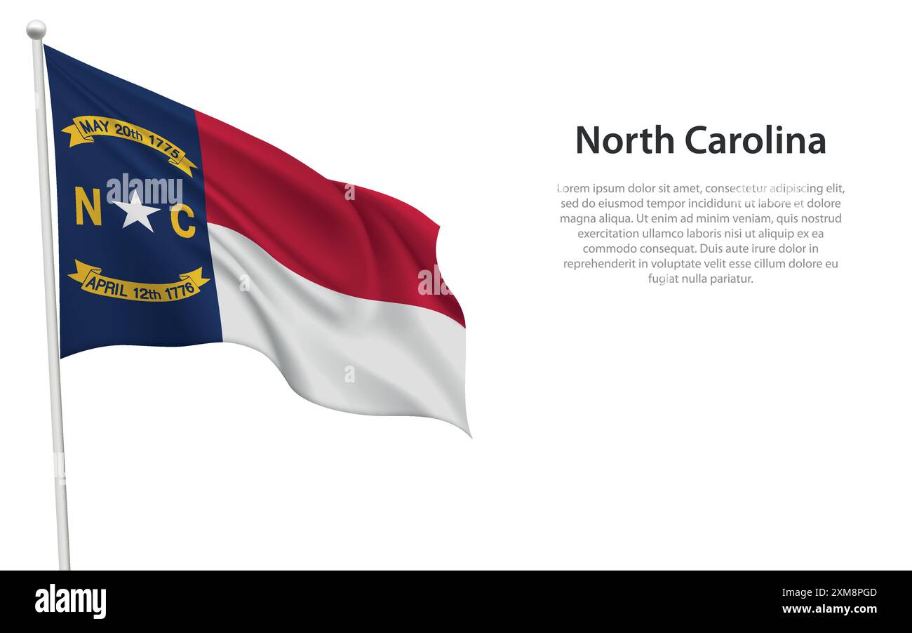 Isolated waving flag of North Carolina is a state United States on ...