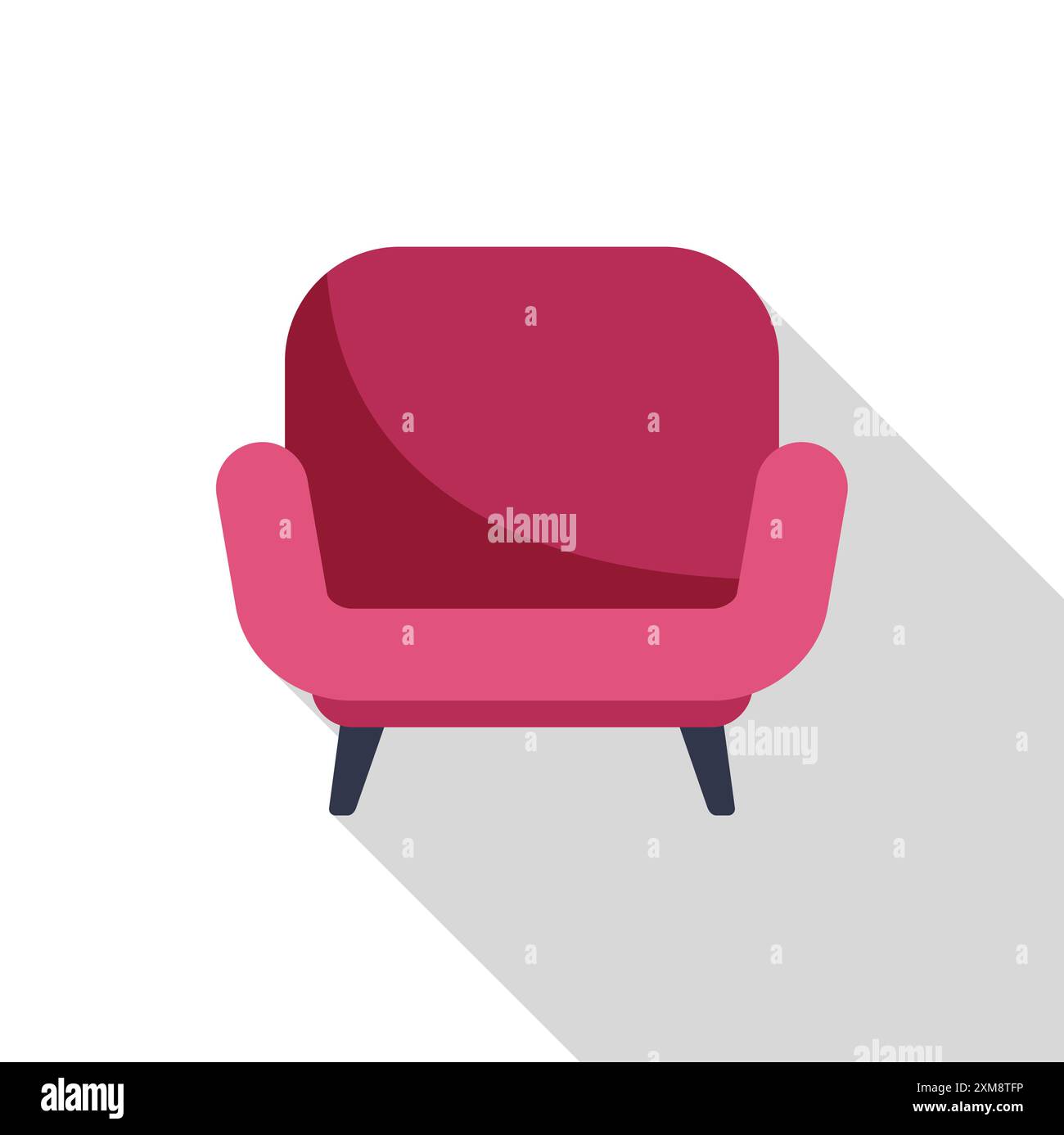 Comfortable pink sofa standing in living room with long shadow Stock Vector