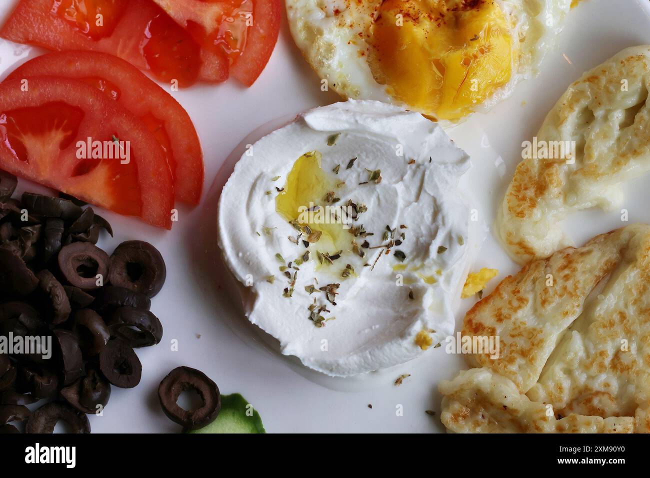 A Typical Lebanese Breakfast Plate With Labneh Fried Eggs Baked 