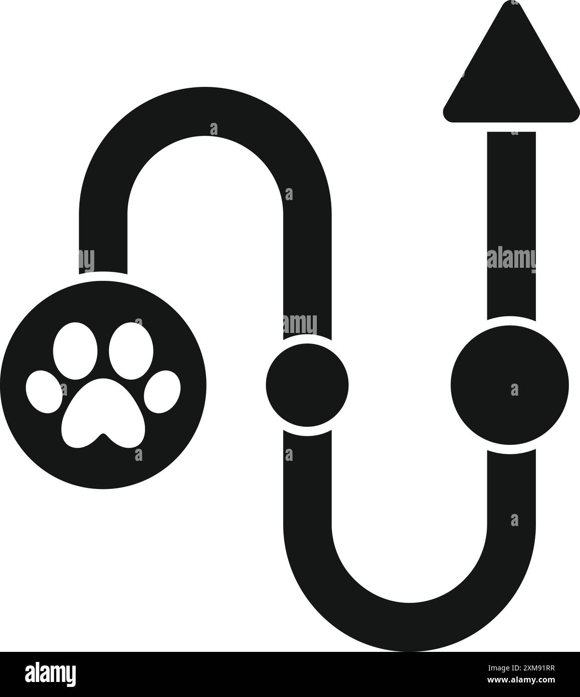 Black and white icon of a dog's route on a walk in the park Stock ...