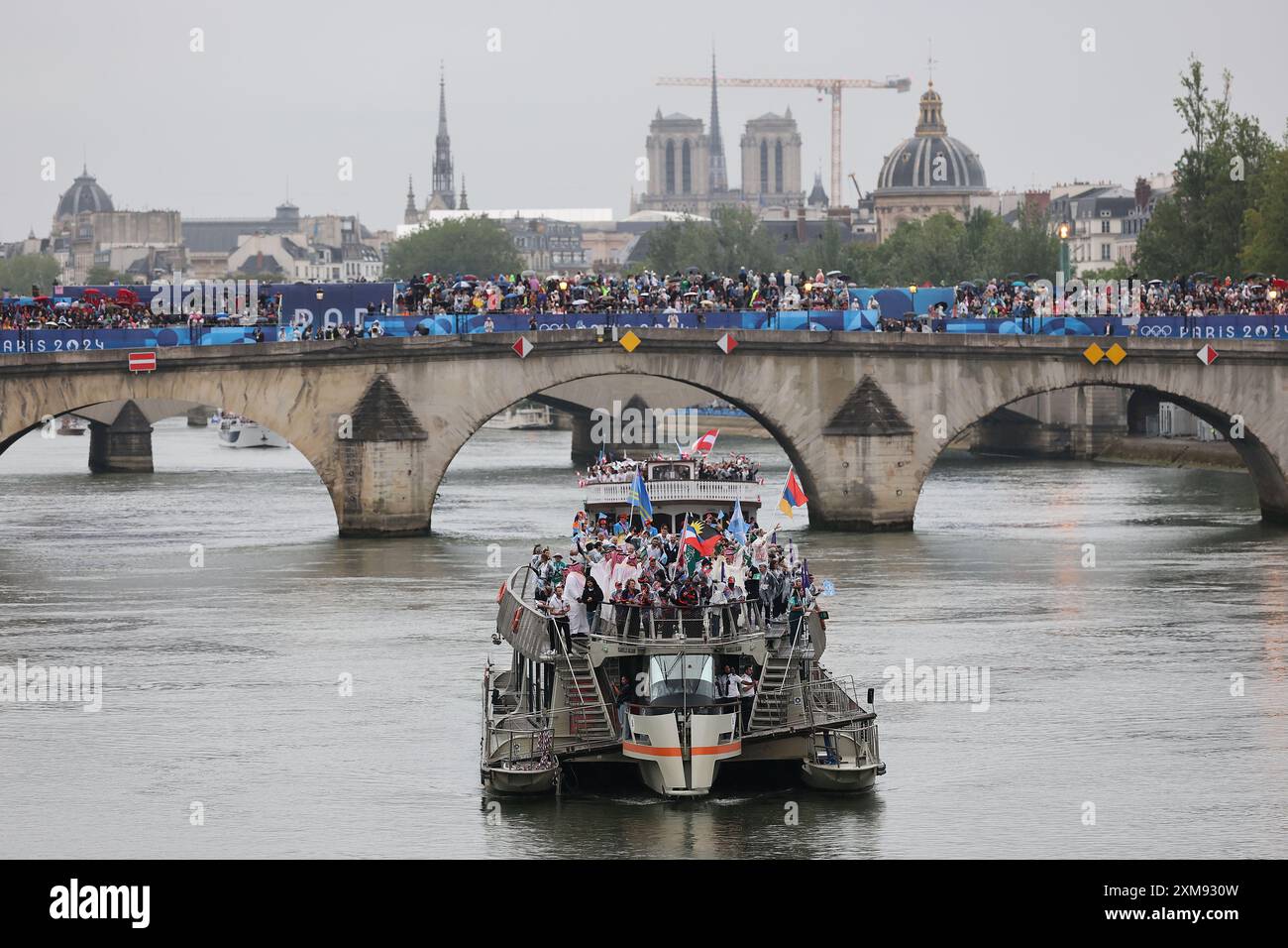 Paris, France. 26th July, 2024. Members of delegations are seen during the opening ceremony of the Paris 2024 Olympic Games in Paris, France, July 26, 2024. Credit: Li Gang/Xinhua/Alamy Live News Stock Photo